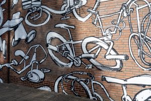 Muurschildering Bicycles van Jeroen Erosie in Tilburg